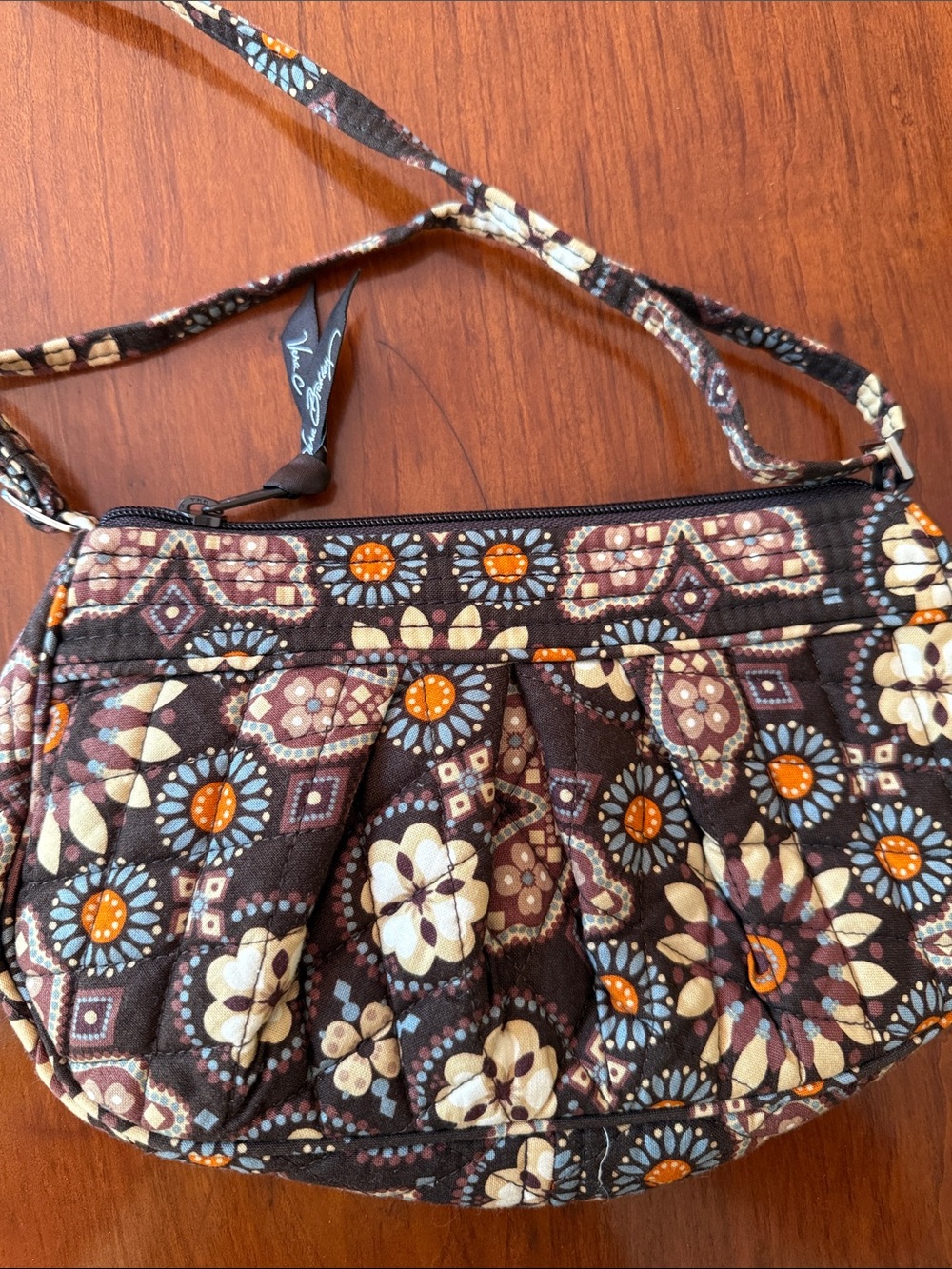 Vera Bradley Brown Floral & Geometric Small Quilted Crossbody Bag